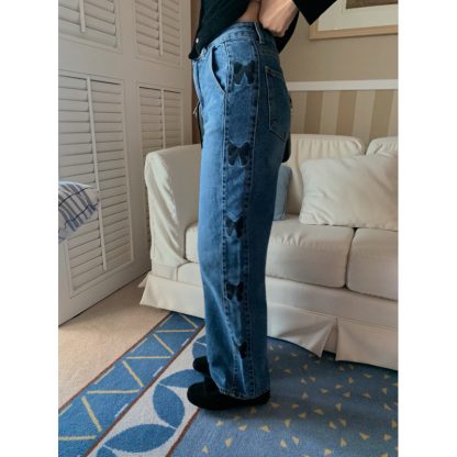 Embroidered Bow Cute Teenage Leisure Blue Jeans - Image 3