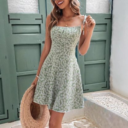 Women's Summer Floral Spaghetti Strap Beach Short Dress,Womens Dresses,Woman Clothing,Woman Clothes,Sundress,New In Dress - Image 5