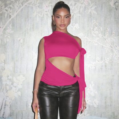 Personalized Retro Ribbon Shoulder Sleeveless Sexy Solid Color Slim Vest - Image 2
