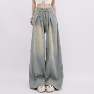 American Retro Worn Jeans Women's High Street Loose