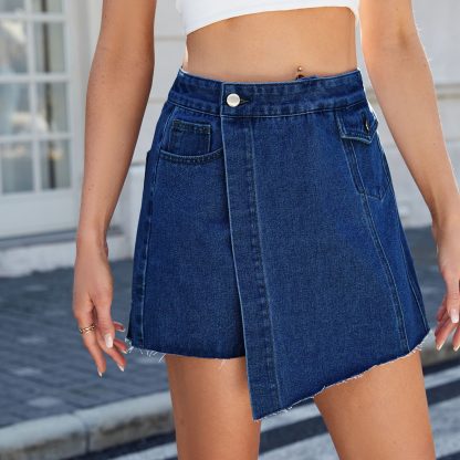 European And American Washed Casual Slimming Cut Edge Denim Skirted Leggings - Image 7