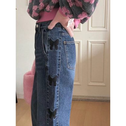 Embroidered Bow Cute Teenage Leisure Blue Jeans - Image 2