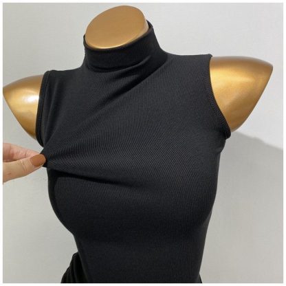 Korean Style Half Turtleneck Sleeveless Vest Top - Image 4