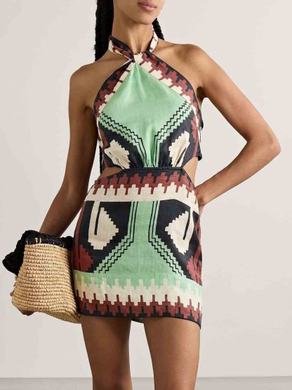 Halter Positioning Print Holiday Beach Skirt Dress - Image 6