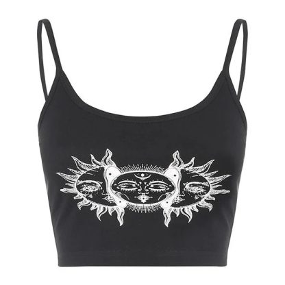 Slim-fitting Suspenders Vest Pattern Printed Cropped Top - Image 5