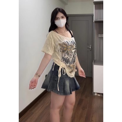 Slightly Fat Beautiful Butterfly Oblique Shoulder Tops Loose Short Sleeve - Image 5