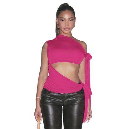 Personalized Retro Ribbon Shoulder Sleeveless Sexy Solid Color Slim Vest - Image 6