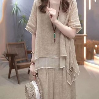 Retro Tencel Cotton And Hemp Set For Women
