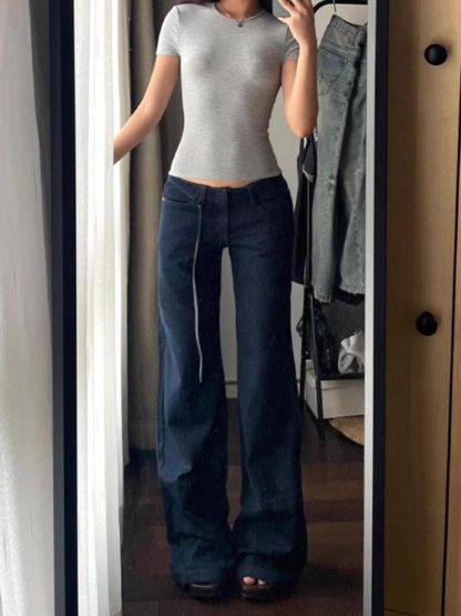 Retro Low Waist Draping Washed Wide-leg Jeans Women - Image 2