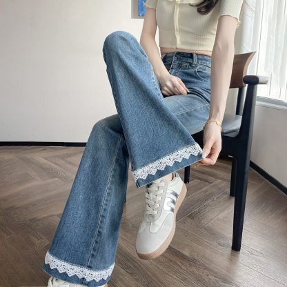 Lace Denim Bell Bottom Pants For Women - Image 4