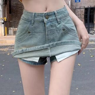Light Color Retro Denim Skirt Women's Spring Anti-emptied Pantskirt Skirt