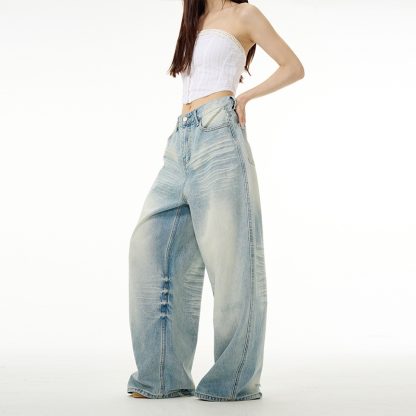 Water Washed Hole Wide Jeans For Men And Women - Image 5