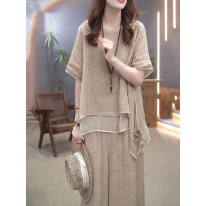 Retro Tencel Cotton And Hemp Set For Women - Image 2