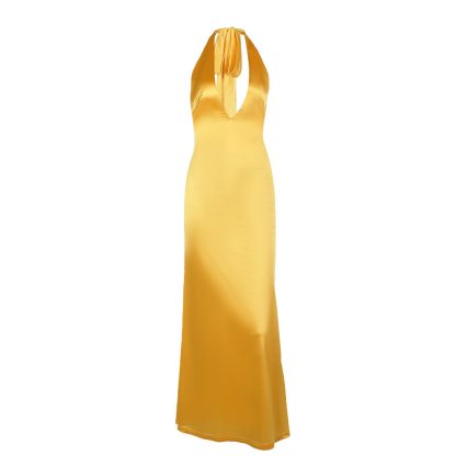 Elegant Sexy Slim Deep V Halter Strap Satin Dress - Image 5