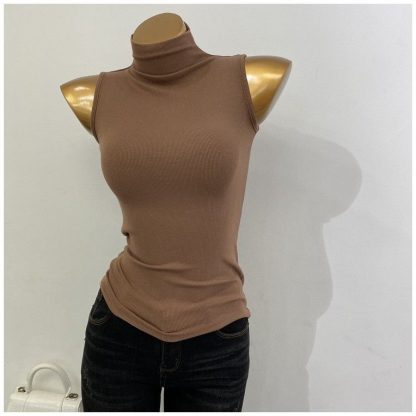 Korean Style Half Turtleneck Sleeveless Vest Top - Image 3