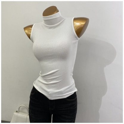 Korean Style Half Turtleneck Sleeveless Vest Top - Image 5