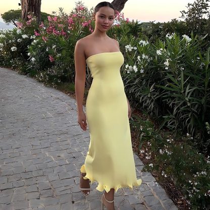 Hot Selling Solid Color New Sexy Tube Top Big Wave Dress Women