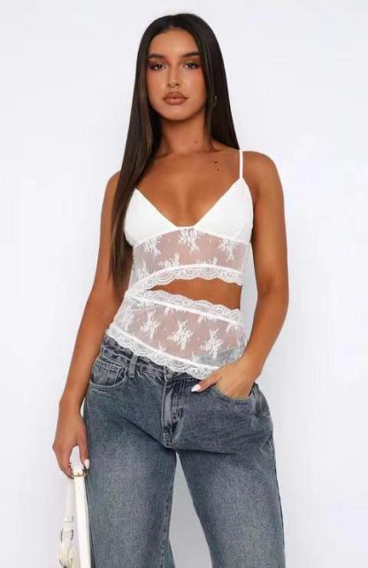 Lace Stitched Backless Small Sling Women V Neck Tank Top Underwear Vest Candy Color Bralette Clothes - Image 5