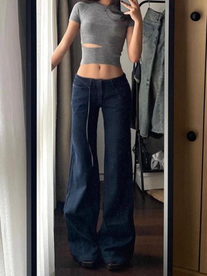 Retro Low Waist Draping Washed Wide-leg Jeans Women - Image 6