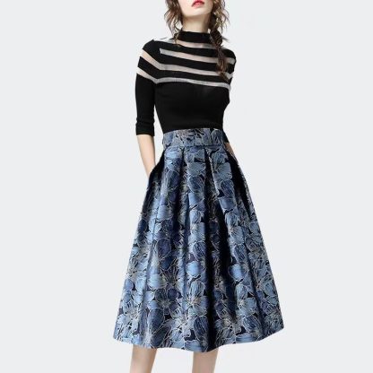 Women's High Waist Slimming Jacquard Midi Skirt - Image 3