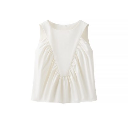 Pleated Decorative Vest Women's Solid Color Round Neck Sleeveless Pullover - Image 6