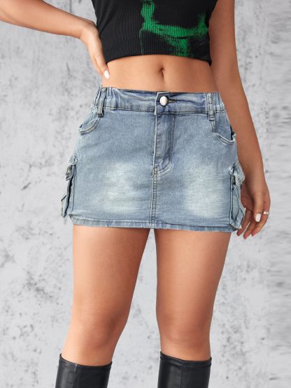 Women's Retro Stretch Slim-fitting Workwear Pocket Skirt - Image 7
