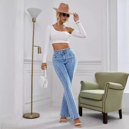 New Slightly Flared Wadding Edge Jeans For Women - Image 3