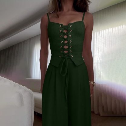 Pure Desire Sexy Cutout Lace-up Casual Wide-leg Pants Set - Image 8