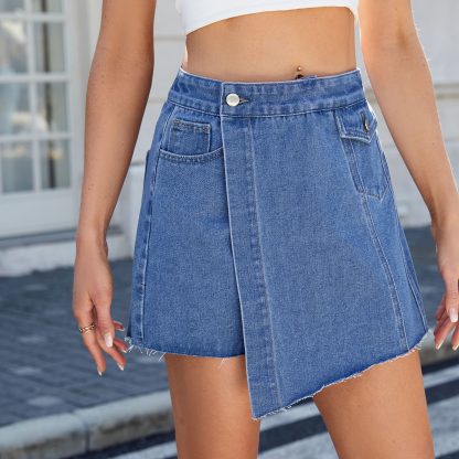 European And American Washed Casual Slimming Cut Edge Denim Skirted Leggings