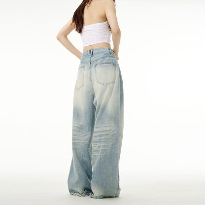 Water Washed Hole Wide Jeans For Men And Women - Image 2