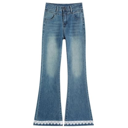 Lace Denim Bell Bottom Pants For Women - Image 5