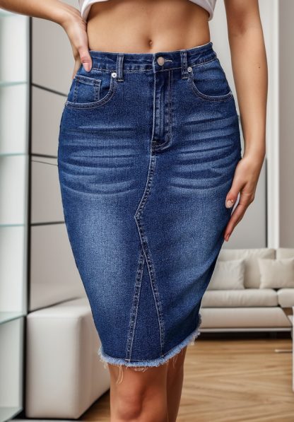 Casual Fashion Stretchy High Waist Slimming Slit Sheath Denim Skirt - Image 6