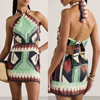 Halter Positioning Print Holiday Beach Skirt Dress