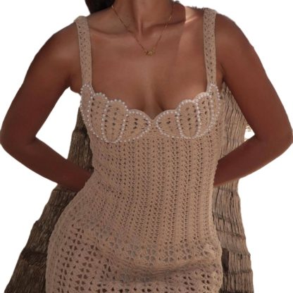 Vacation Beach Fashion Suspenders Pearl Dress - Image 4