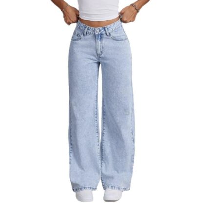 Vintage Bow Embroidered Washed Jeans For Women Straight Loose Trousers - Image 5