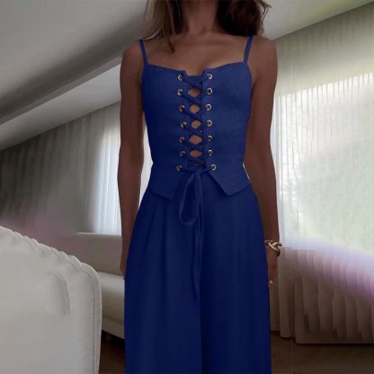 Pure Desire Sexy Cutout Lace-up Casual Wide-leg Pants Set - Image 7