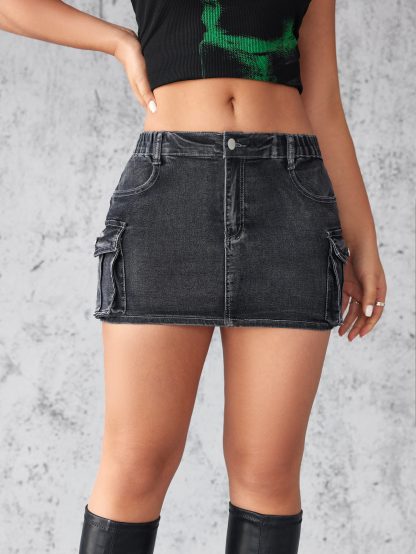 Women's Retro Stretch Slim-fitting Workwear Pocket Skirt - Image 6
