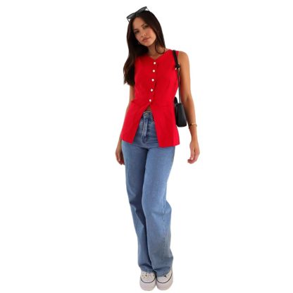 Solid Color And V-neck Sleeveless Vest Design Vest - Image 5