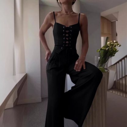 Pure Desire Sexy Cutout Lace-up Casual Wide-leg Pants Set - Image 4