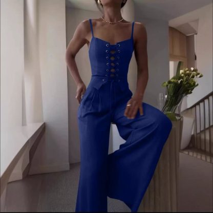 Pure Desire Sexy Cutout Lace-up Casual Wide-leg Pants Set - Image 3
