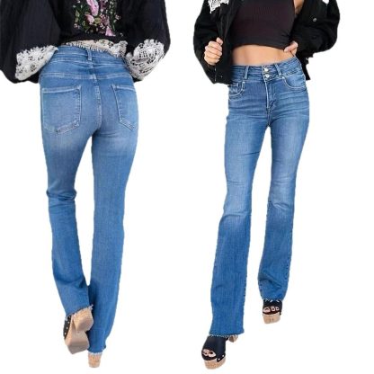 Women's High Waist Straight Double Button Jeans - Image 5