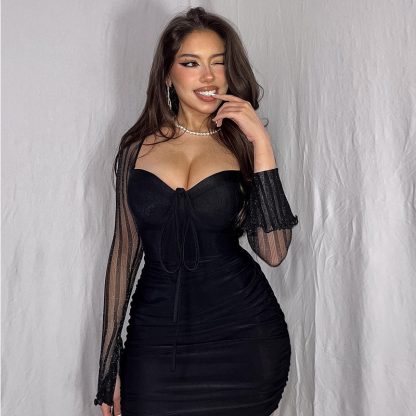 Women's Lace Screen Color Contrast Patchwork Dress