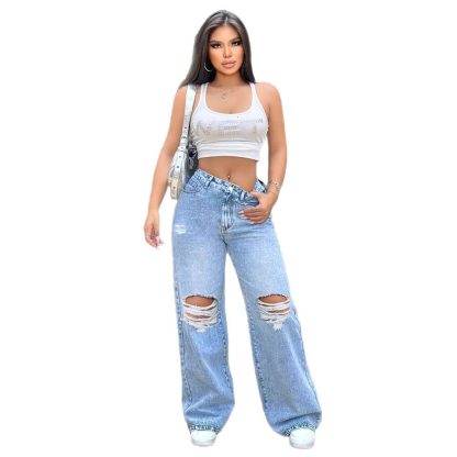 Ripped Washed Jeans Loose Straight Wide Leg - Image 4