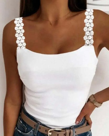 Lace Stitching Fashion Spring And Summer Solid Color Loose Vest - Image 2