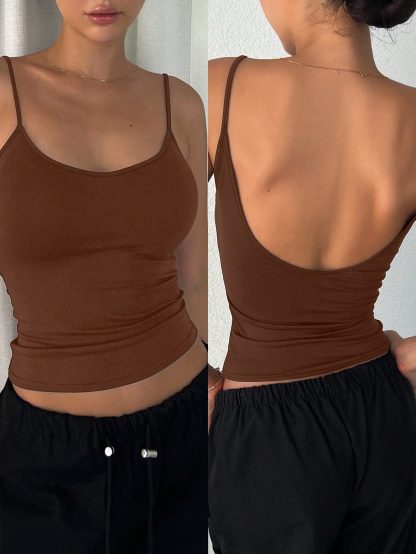 Women's Solid Color Casual Slim-Fit Backless Camisole Top - Image 4