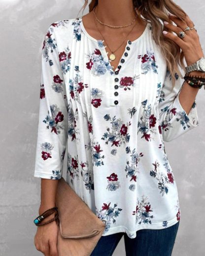 Casual Loose Spring Summer Women's Wear V-neck Printed Top For Women - Image 7