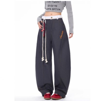 Same Retro Waist Strap Stitching Double Waist Machete Jeans - Image 3