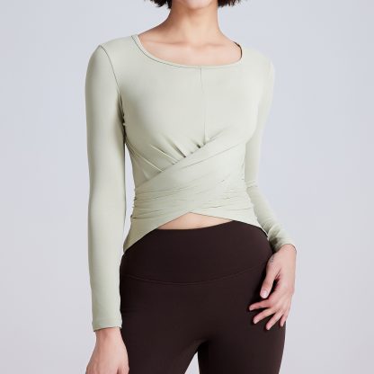 Cross Button Slim Fit Thin Yoga Wear Long Sleeve - Image 5
