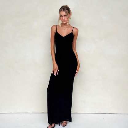 Slim-fit Contrast Colors Backless Sling Dress - Image 10