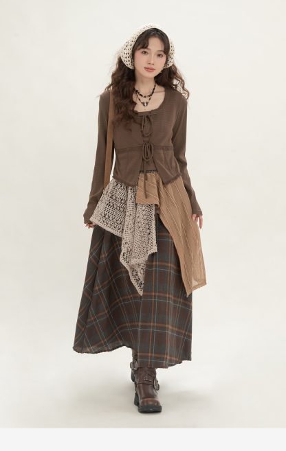 Retro Minority Irregular Plaid A- Line Skirt Women - Image 4